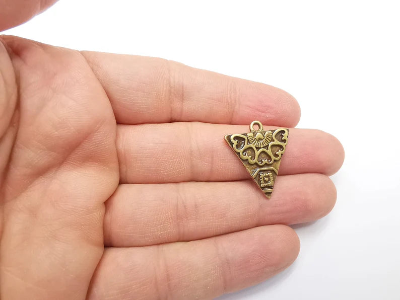 2 Unique Triangle Bronze Charms, Antique Bronze Plated (25x22mm) G29408