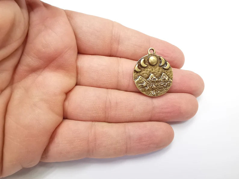 Mountain and Moon Charms The phases of the Moon Charms Pendant Antique Bronze Plated Charms (28x24mm) G29409
