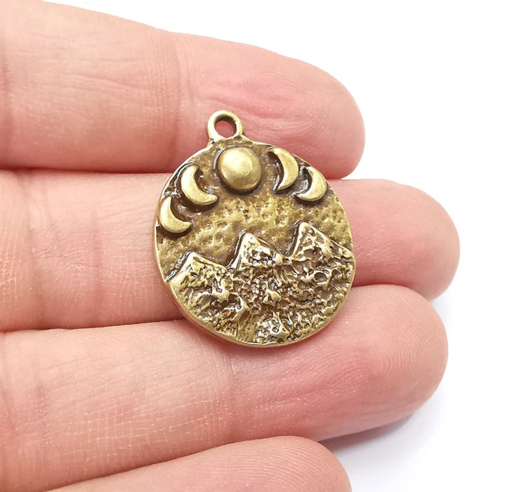 Mountain and Moon Charms The phases of the Moon Charms Pendant Antique Bronze Plated Charms (28x24mm) G29409