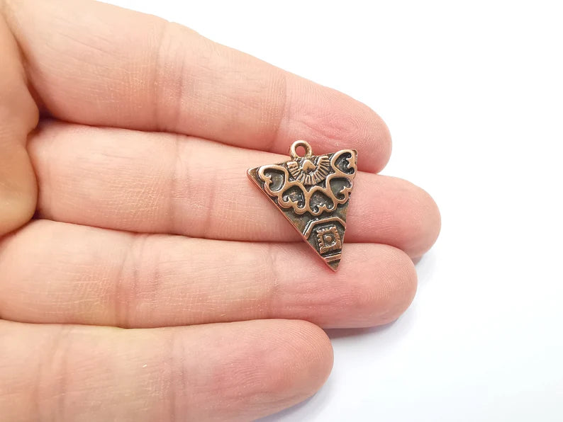 2 Unique Triangle Copper Charms, Antique Copper Plated (25x22mm) G29412