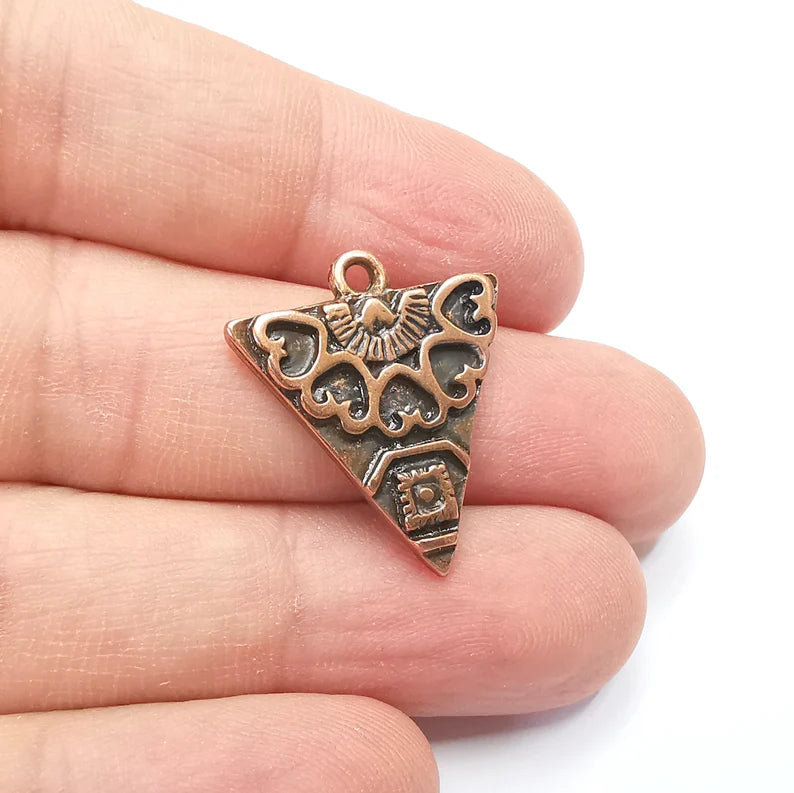 2 Unique Triangle Copper Charms, Antique Copper Plated (25x22mm) G29412