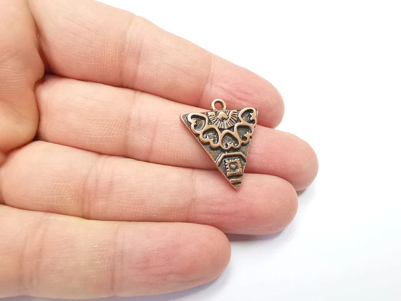 2 Unique Triangle Copper Charms, Antique Copper Plated (25x22mm) G29412