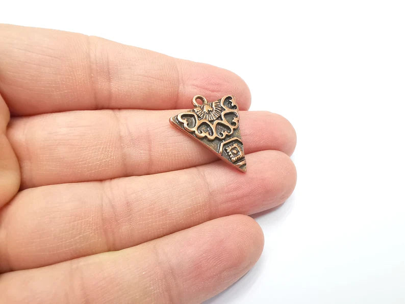 2 Unique Triangle Copper Charms, Antique Copper Plated (25x22mm) G29412
