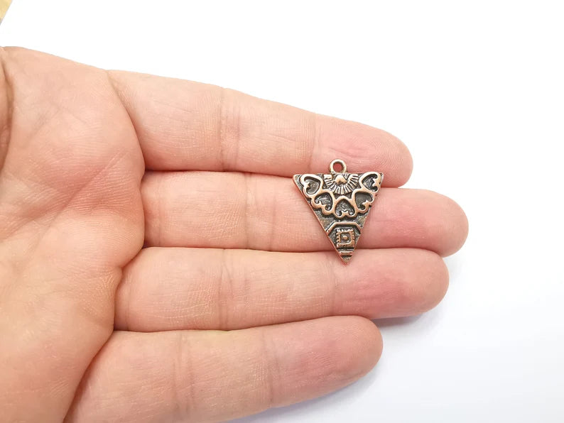 2 Unique Triangle Copper Charms, Antique Copper Plated (25x22mm) G29412
