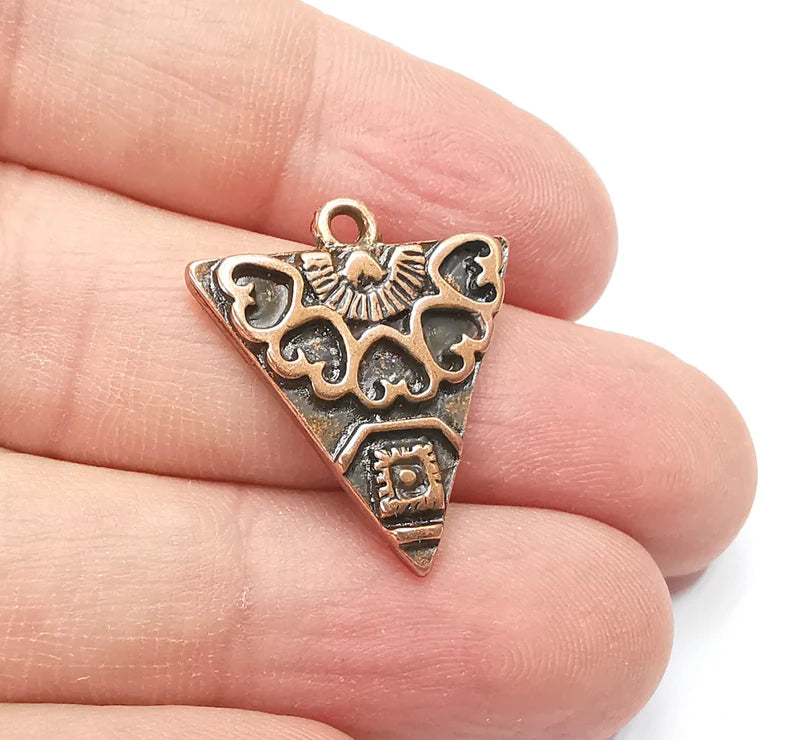 2 Unique Triangle Copper Charms, Antique Copper Plated (25x22mm) G29412