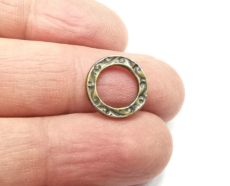 5 Disc Round Charms Connector, Antique Bronze Plated Findings (14mm) G29626