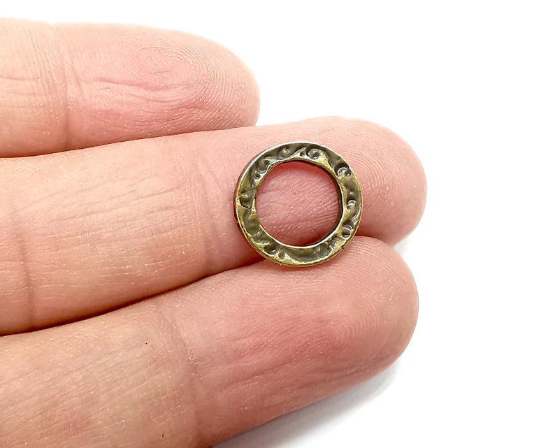 5 Disc Round Charms Connector, Antique Bronze Plated Findings (14mm) G29626
