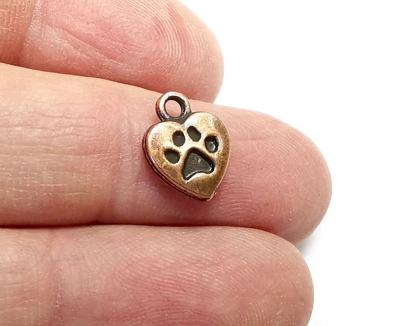 Heart Paw Charms, Animals Dog Charms Antique Copper Plated (13x10mm) G29628