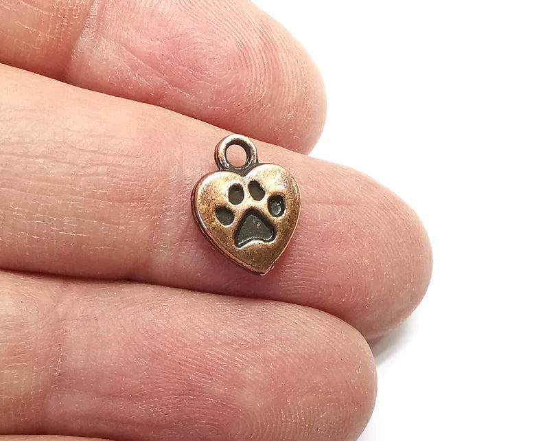 Heart Paw Charms, Animals Dog Charms Antique Copper Plated (13x10mm) G29628