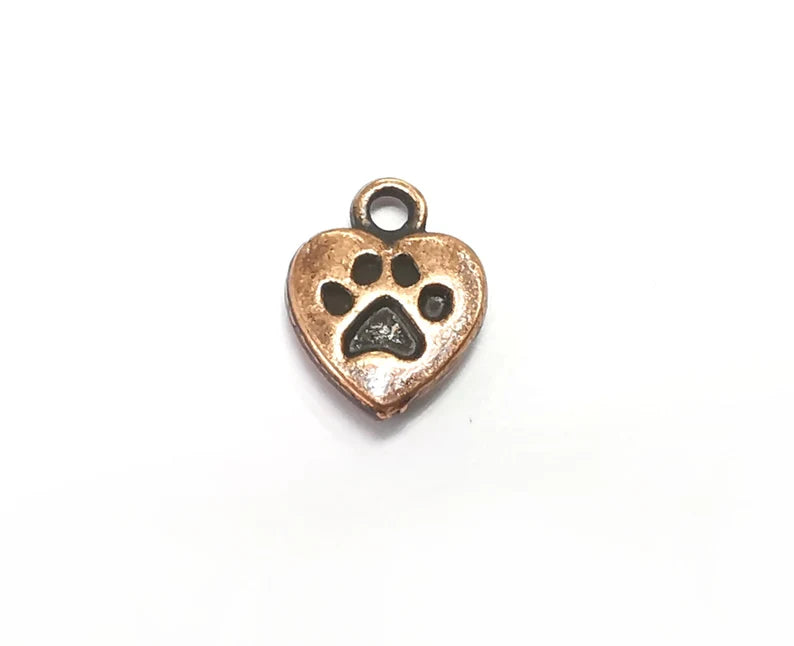 Heart Paw Charms, Animals Dog Charms Antique Copper Plated (13x10mm) G29628