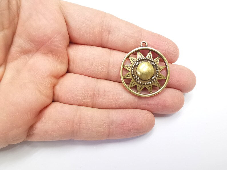 Sun Charm, Antique Bronze Plated Charms (33x29mm) G29420