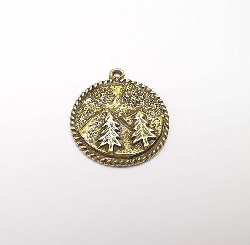 Mountain Tree Landscape Charms Pendant Antique Bronze Plated Charms (30x26mm) G29421