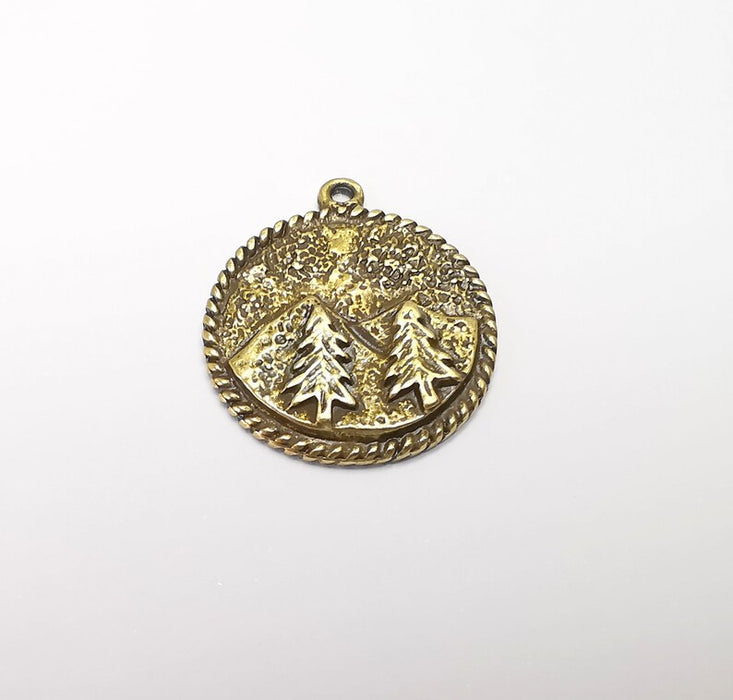 Mountain Tree Landscape Charms Pendant Antique Bronze Plated Charms (30x26mm) G29421