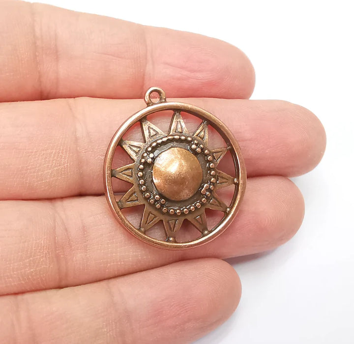 Sun Charm, Antique Copper Plated Charms (33x29mm) G29425