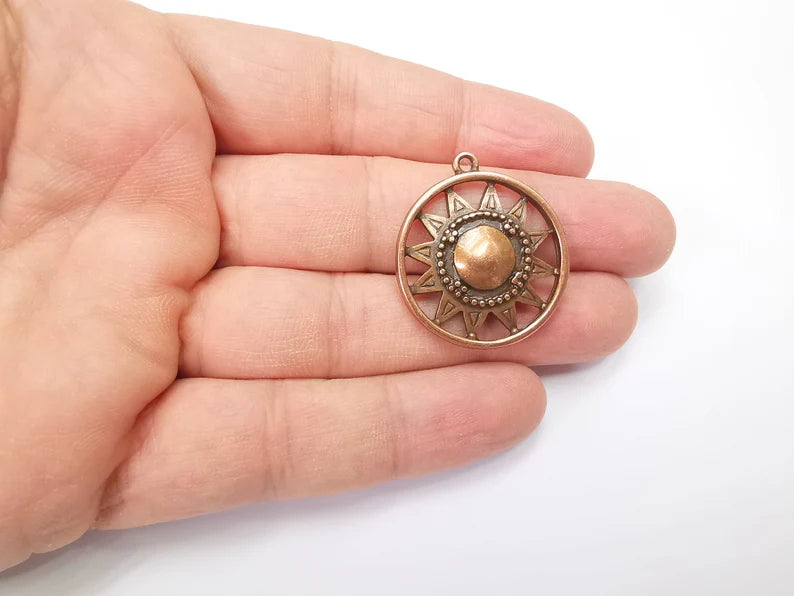 Sun Charm, Antique Copper Plated Charms (33x29mm) G29425