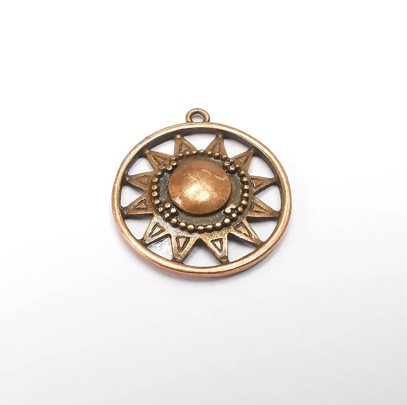 Sun Charm, Antique Copper Plated Charms (33x29mm) G29425
