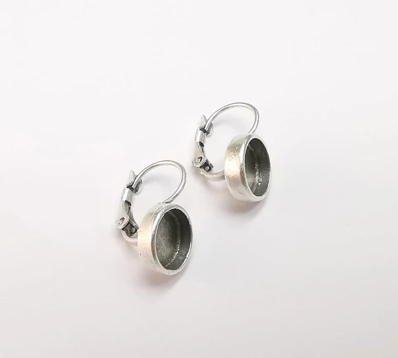 Earring Blank Base Settings Bezel Silver Resin Blank Cabochon Base inlay Blank Mountings Antique Silver Plated Brass (Bezel size 8mm) G29631