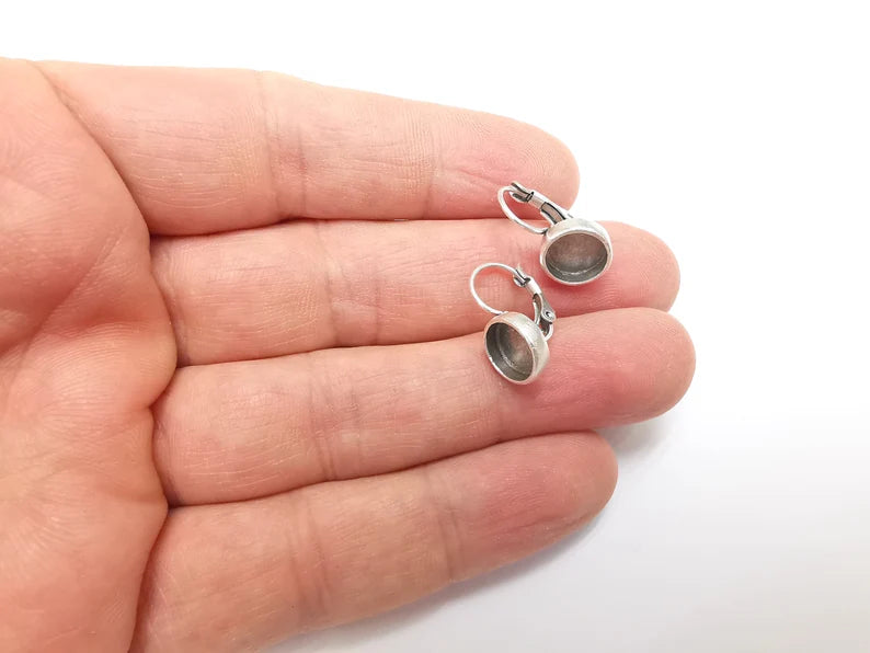 Earring Blank Base Settings Bezel Silver Resin Blank Cabochon Base inlay Blank Mountings Antique Silver Plated Brass (Bezel size 8mm) G29631