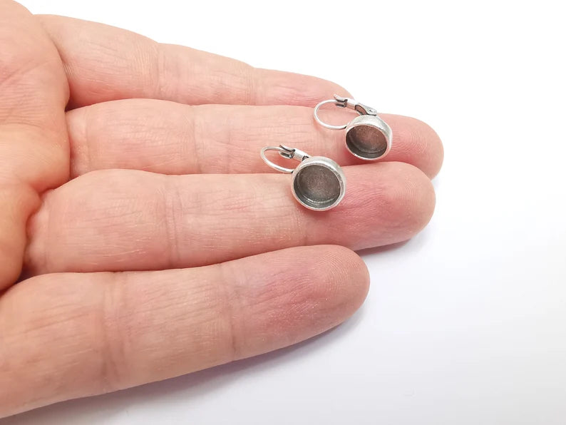 Earring Blank Base Settings Bezel Silver Resin Blank Cabochon Base inlay Blank Mountings Antique Silver Plated Brass (Bezel size 8mm) G29631