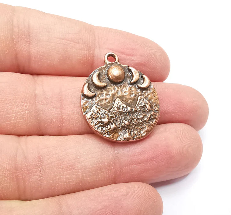 Mountain and Moon Charms The phases of the Moon Charms Pendant Antique Copper Plated Charms (28x24mm) G29427