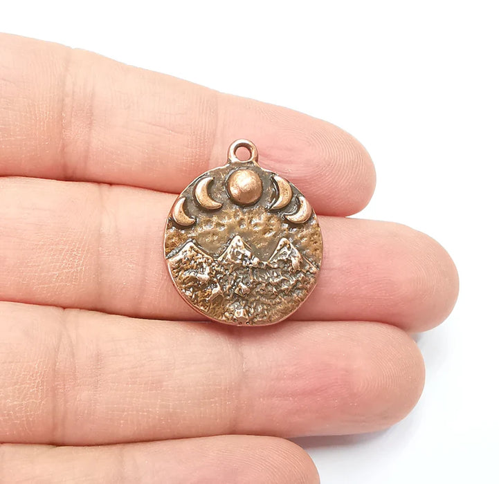 Mountain and Moon Charms The phases of the Moon Charms Pendant Antique Copper Plated Charms (28x24mm) G29427