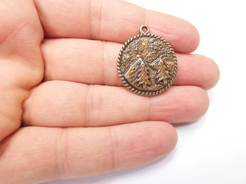 Mountain Tree Landscape Charms Pendant Antique Copper Plated Charms (30x26mm) G29430