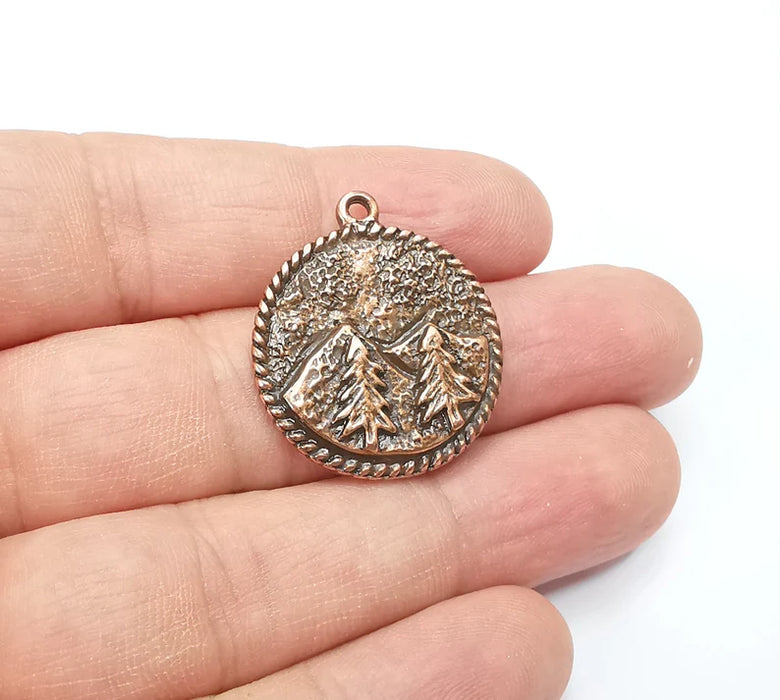 Mountain Tree Landscape Charms Pendant Antique Copper Plated Charms (30x26mm) G29430