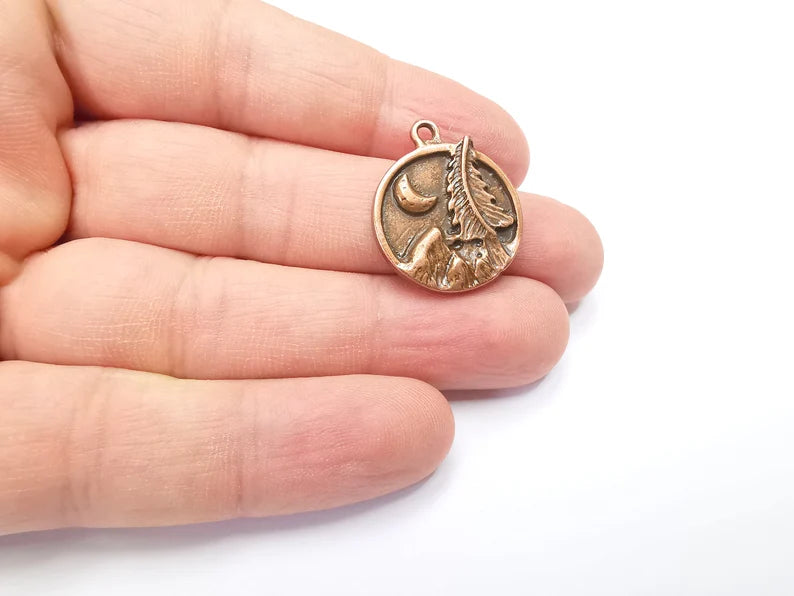 Mountain Tree and Crescent Charms Landscape Tree Moon Charms Pendant Antique Copper Plated Charms (28x24mm) G29431