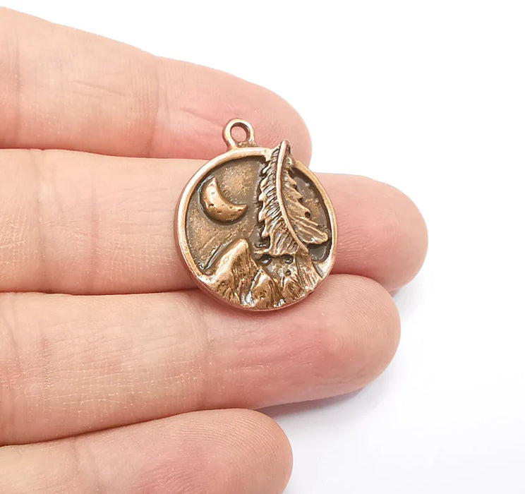 Mountain Tree and Crescent Charms Landscape Tree Moon Charms Pendant Antique Copper Plated Charms (28x24mm) G29431