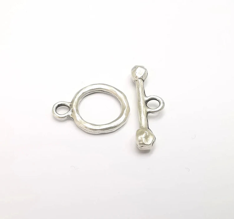 2 Silver Toggle Clasps Antique Silver Plated Toggle Clasp Findings 23x17mm+29x8mm G29432