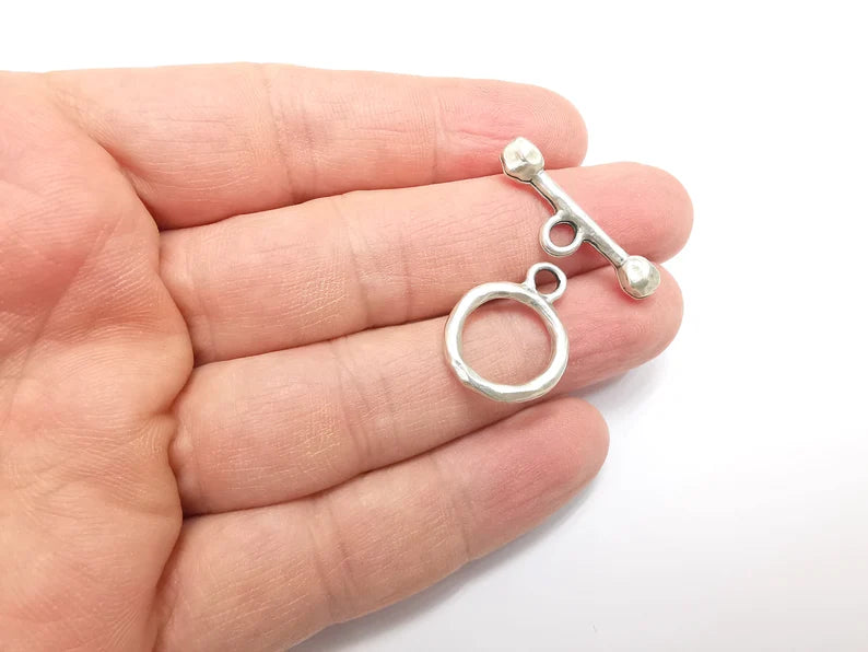2 Silver Toggle Clasps Antique Silver Plated Toggle Clasp Findings 23x17mm+29x8mm G29432