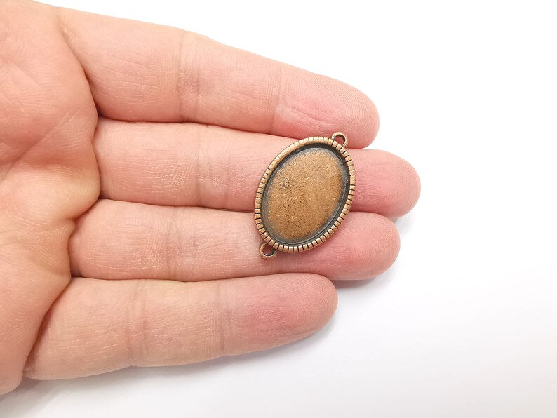 Oval Pendant Connector Blanks, Resin Bezel Bases, Mosaic Mountings, Polymer Clay base, Antique Copper Plated (25x18mm) G29444