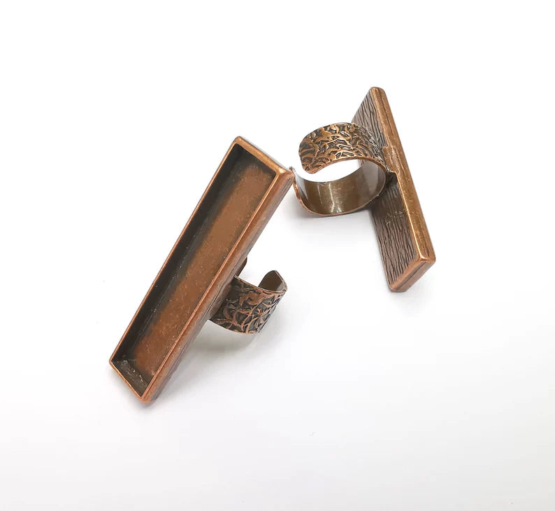 Rectangle Ring Blank Setting, Cabochon Mounting, Antique Copper Adjustable Resin Ring Base Bezels, Inlay Ring Mosaic frame (50x10mm) G29445