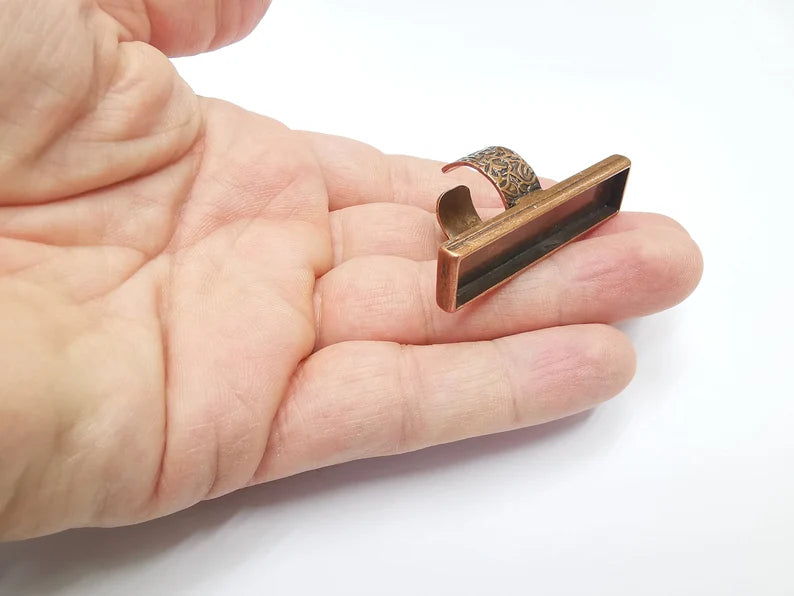 Rectangle Ring Blank Setting, Cabochon Mounting, Antique Copper Adjustable Resin Ring Base Bezels, Inlay Ring Mosaic frame (50x10mm) G29445