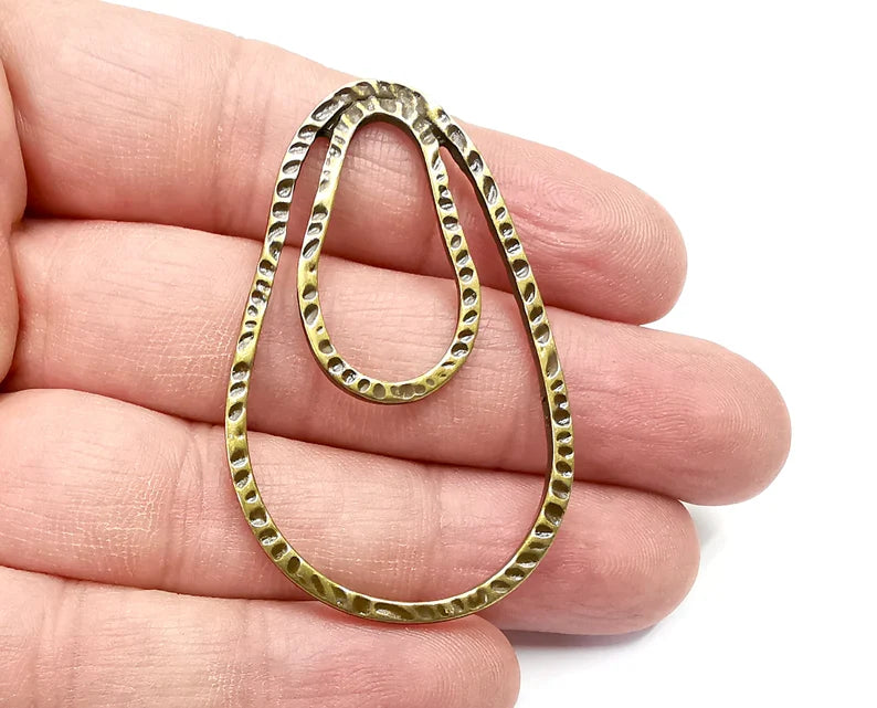 Hammered Drop Charm, Pendant Antique Bronze Plated Charms (54x33mm) G29449