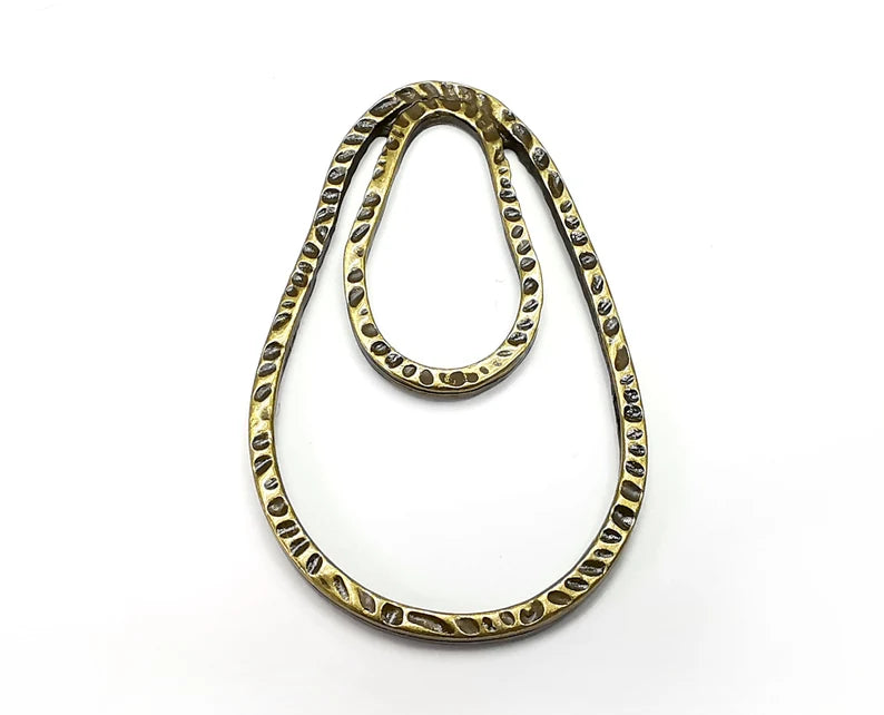 Hammered Drop Charm, Pendant Antique Bronze Plated Charms (54x33mm) G29449
