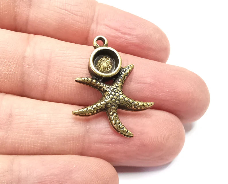 2 Starfish Charms, Sea Ocean Charms Blank Resin Bezel Mounting Cabochon Base Setting Antique Bronze Plated (6mm Blank) G29450