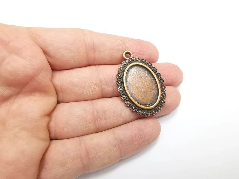 Oval Pendant Bezel Blanks, Resin Bezel Bases, Mosaic Mountings, Polymer Clay base, Antique Copper Plated (25x18mm) G29448