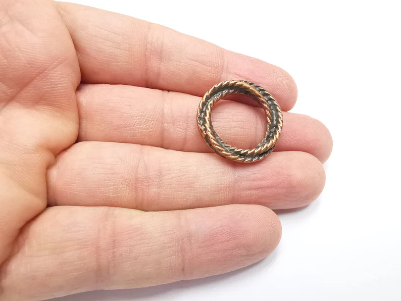 2 Round Twisted Circle Antique Copper Plated Circle Findings (25mm) G29454