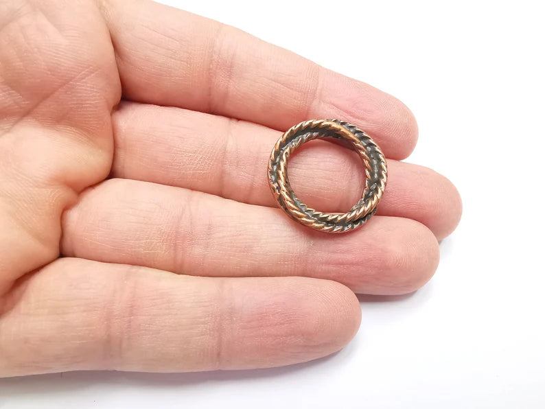 2 Round Twisted Circle Antique Copper Plated Circle Findings (25mm) G29454