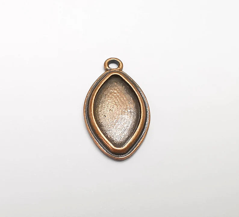 2 Marquise Charm Bezel, Resin Blank, inlay Mounting, Mosaic Pendant Frame, Cabochon Base,Dry Flower Setting, Antique Copper (18x10mm) G29455