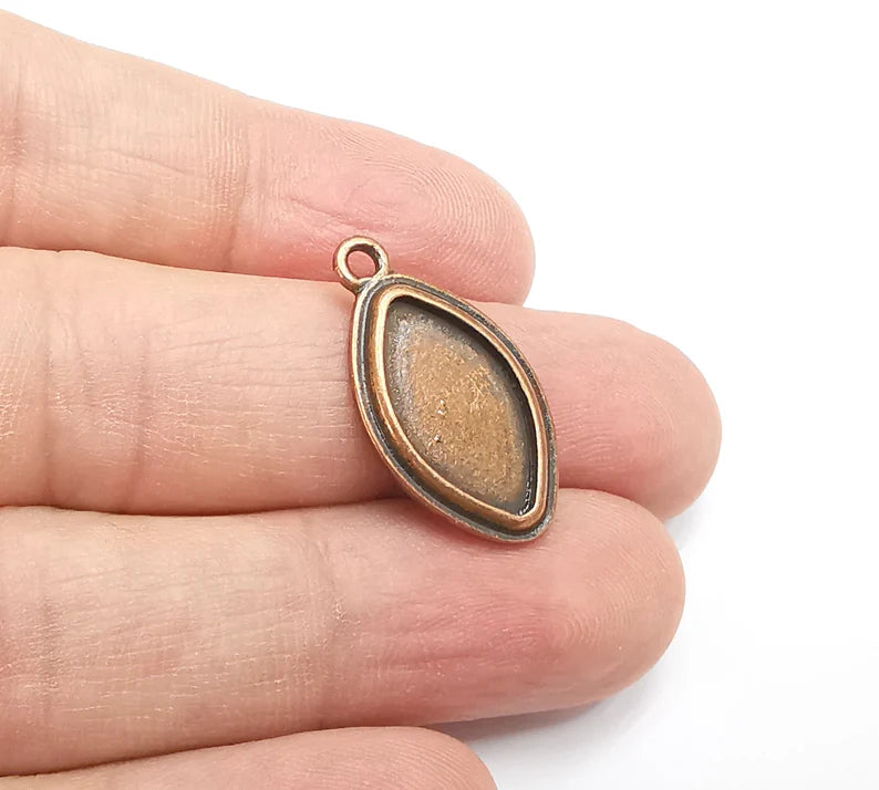2 Marquise Charm Bezel, Resin Blank, inlay Mounting, Mosaic Pendant Frame, Cabochon Base,Dry Flower Setting, Antique Copper (18x10mm) G29455