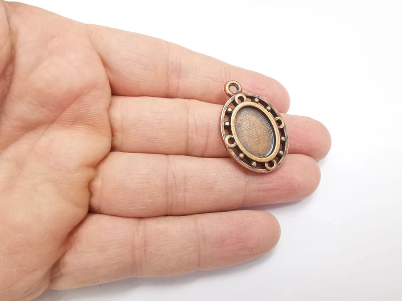 Oval Pendant Bezel Blanks, Resin Bezel Bases, Mosaic Mountings, Polymer Clay base, Antique Copper Plated (18x13mm) G29458