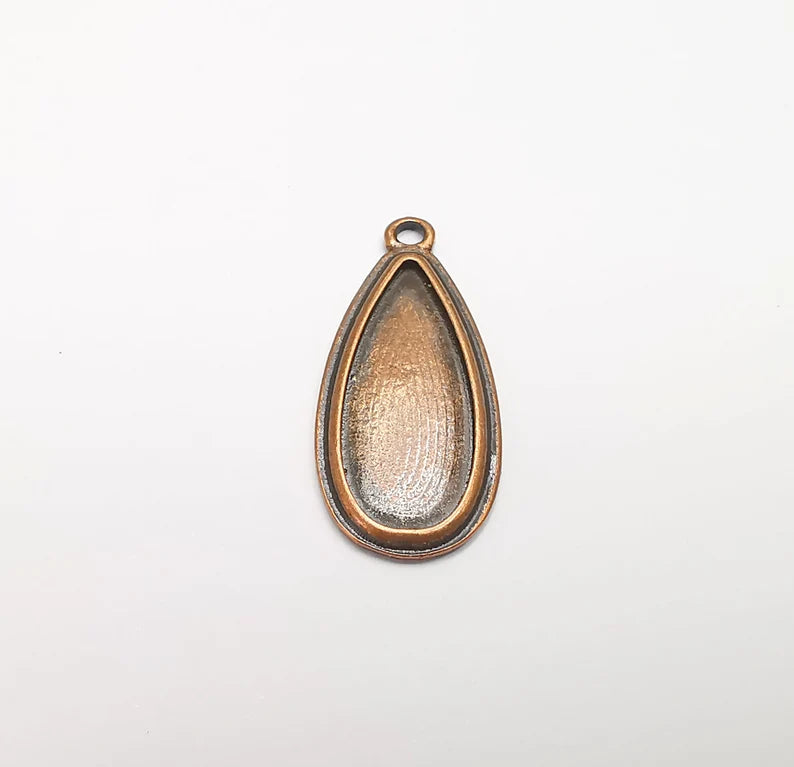 2 Teardrop Charm Bezel, Resin Blank, inlay Mounting, Mosaic Pendant Frame, Cabochon Base,Dry Flower Setting, Antique Copper (25x10mm) G29459