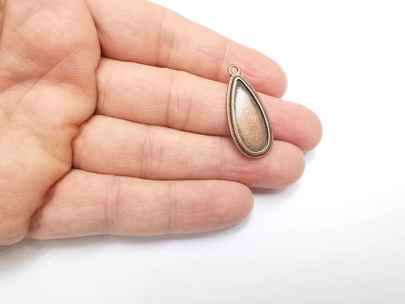 2 Teardrop Charm Bezel, Resin Blank, inlay Mounting, Mosaic Pendant Frame, Cabochon Base,Dry Flower Setting, Antique Copper (25x10mm) G29459