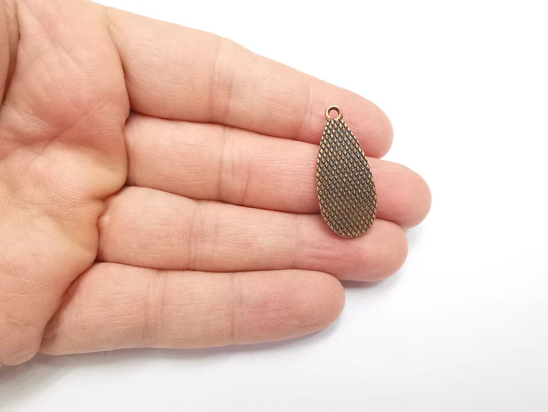 2 Teardrop Charm Bezel, Resin Blank, inlay Mounting, Mosaic Pendant Frame, Cabochon Base,Dry Flower Setting, Antique Copper (25x10mm) G29459