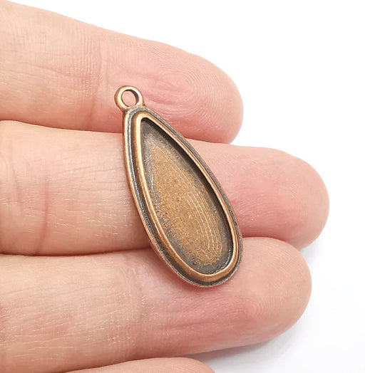 2 Teardrop Charm Bezel, Resin Blank, inlay Mounting, Mosaic Pendant Frame, Cabochon Base,Dry Flower Setting, Antique Copper (25x10mm) G29459