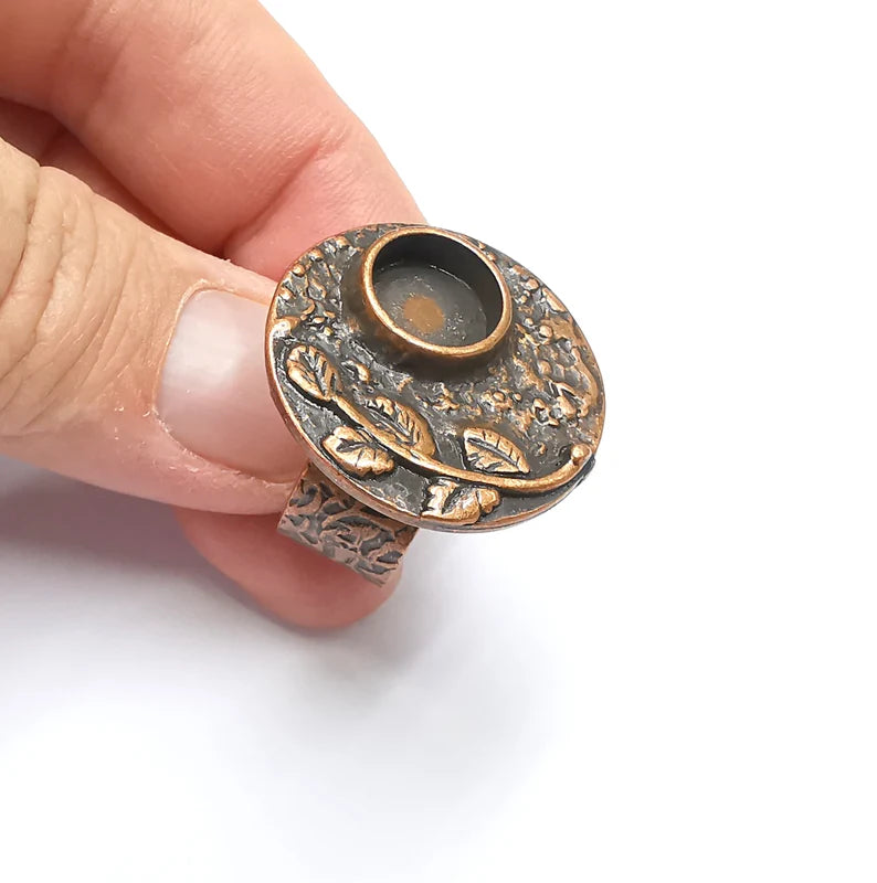 Leafy Ring Blank Settings, Cabochon Mounting, Adjustable Resin Ring Base Bezels, Antique Copper Plated Ring Frame (8mm) G29453