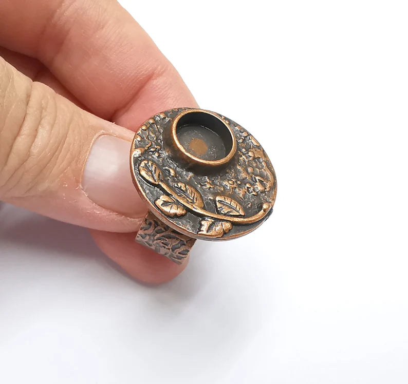 Leafy Ring Blank Settings, Cabochon Mounting, Adjustable Resin Ring Base Bezels, Antique Copper Plated Ring Frame (8mm) G29453