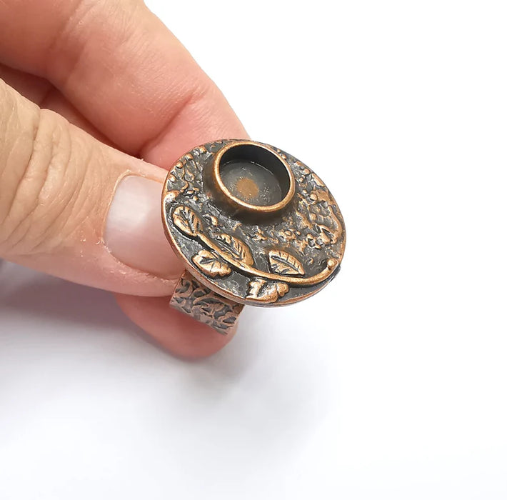 Leafy Ring Blank Settings, Cabochon Mounting, Adjustable Resin Ring Base Bezels, Antique Copper Plated Ring Frame (8mm) G29453